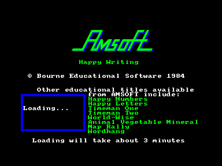 screenshot of the Amstrad CPC game Happy writing