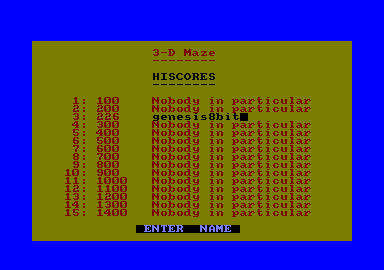 score screenshot of 3D-Maze by Nigel Sharp and Ervin Pajor