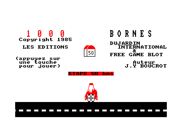 screenshot of the Amstrad CPC game 1000 Bornes by GameBase CPC