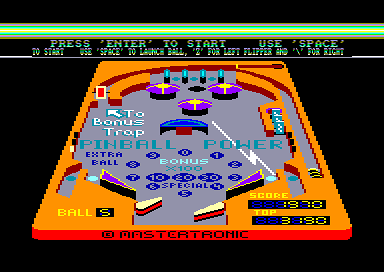 screenshot of the Amstrad CPC game 3D Pinball by GameBase CPC