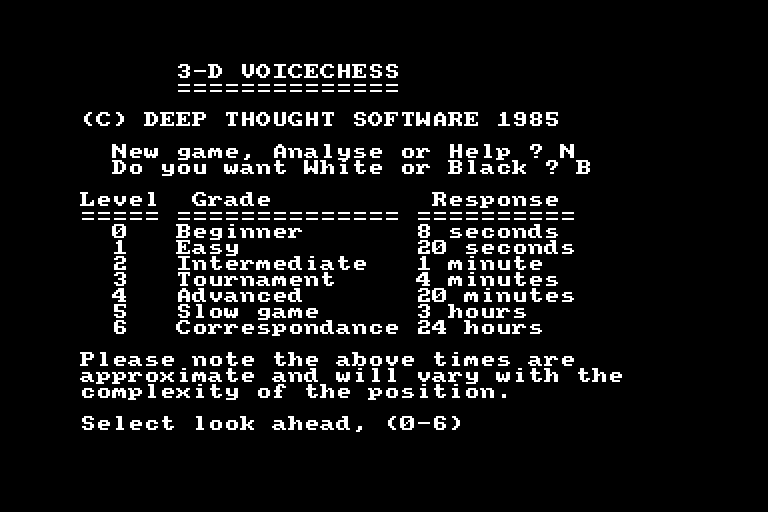 screenshot of the Amstrad CPC game 3D Voice Chess by GameBase CPC