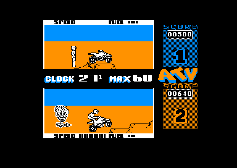 screenshot of the Amstrad CPC game ATV simulator by GameBase CPC