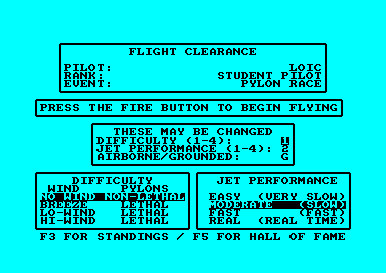 screenshot of the Amstrad CPC game Acro Jet The Advanced Flight Simulator by GameBase CPC