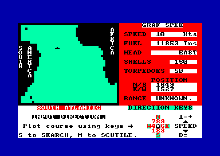 screenshot of the Amstrad CPC game Admiral Graf Spee by GameBase CPC