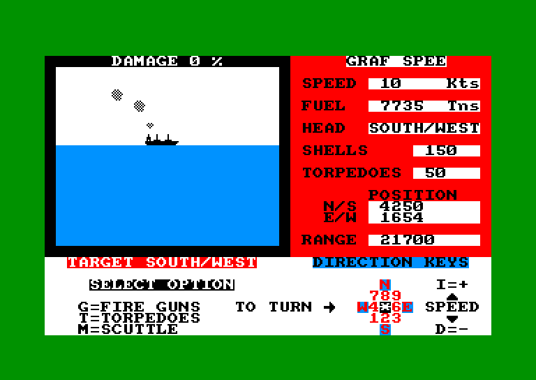 screenshot of the Amstrad CPC game Admiral Graf Spee by GameBase CPC