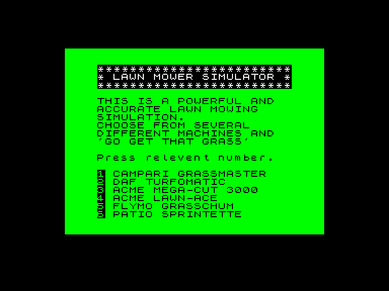 screenshot of the Amstrad CPC game Advanced Lawnmowing Simulator by GameBase CPC