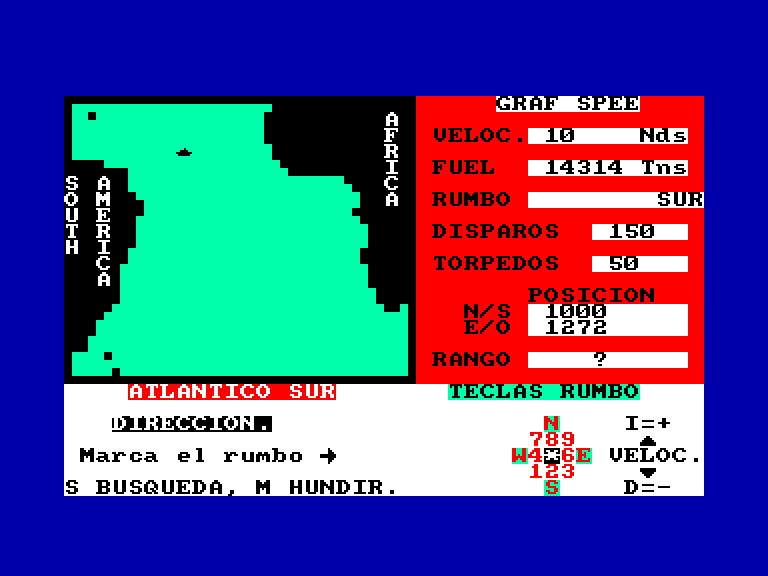 screenshot of the Amstrad CPC game Almirante Graf Spee by GameBase CPC