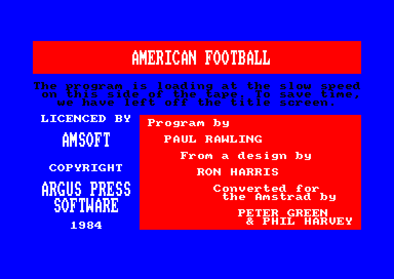 screenshot of the Amstrad CPC game American football by GameBase CPC