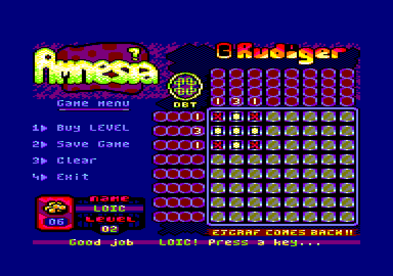 screenshot of the Amstrad CPC game Amnesia by GameBase CPC