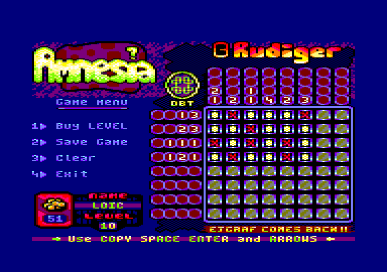 screenshot of the Amstrad CPC game Amnesia by GameBase CPC