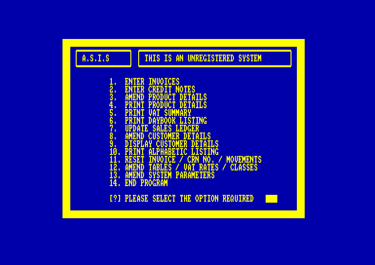 screenshot of the Amstrad CPC game Amsoft Business Control System by GameBase CPC