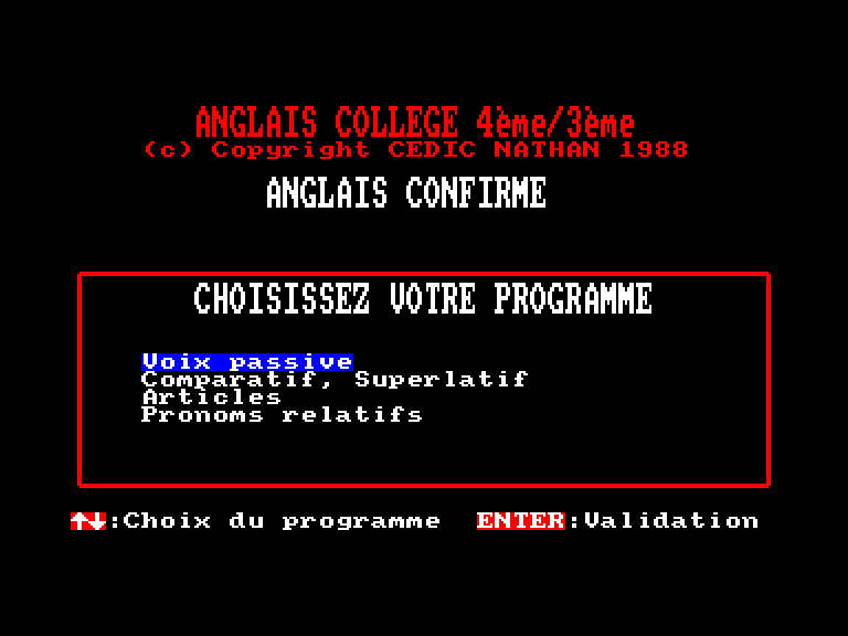 screenshot of the Amstrad CPC game Anglais Colleges 4eme - 3eme by GameBase CPC