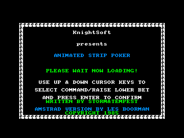 screenshot of the Amstrad CPC game Animated Strip Poker by GameBase CPC