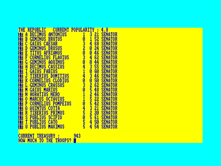 screenshot of the Amstrad CPC game Annals of Rome by GameBase CPC