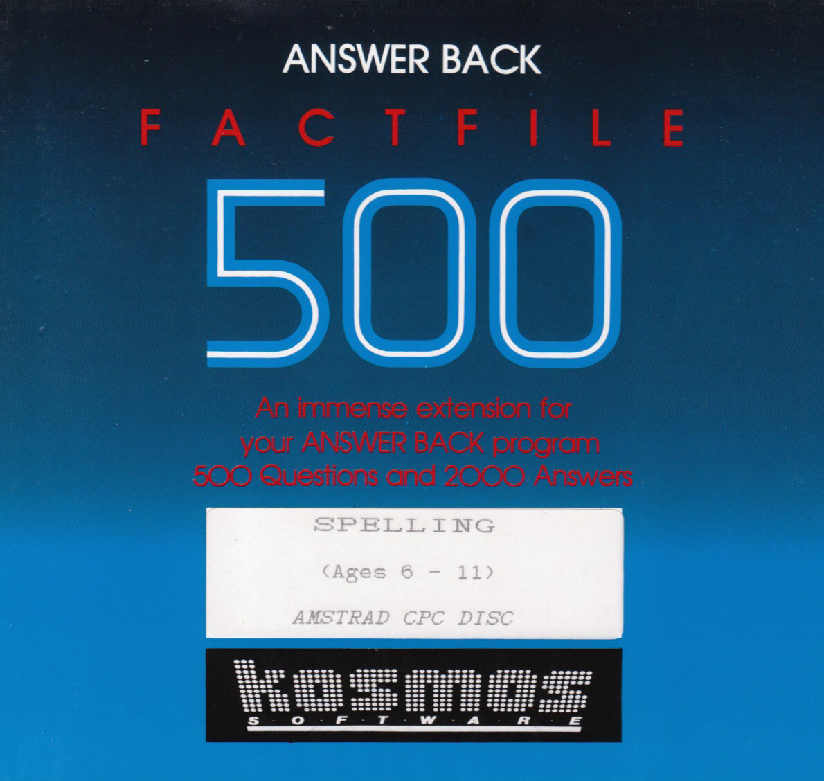 cover of the Amstrad CPC game Answer Back Factfile 500 - Spelling 6 - 11  by GameBase CPC
