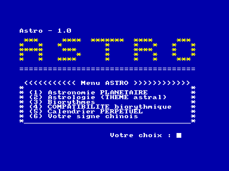 screenshot of the Amstrad CPC game Astro by GameBase CPC
