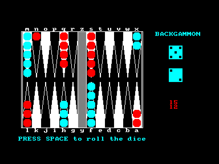 screenshot of the Amstrad CPC game Backgammon by GameBase CPC