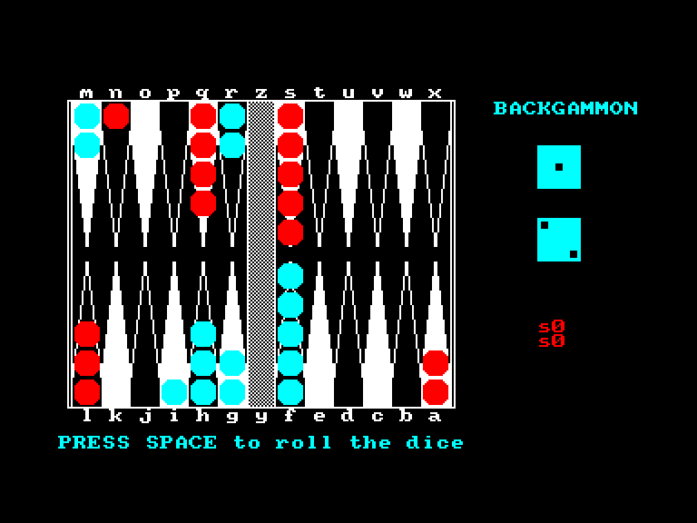 screenshot of the Amstrad CPC game Backgammon by GameBase CPC