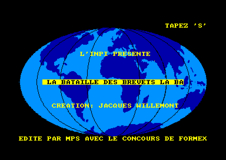 screenshot of the Amstrad CPC game Bataille des brevets (la) by GameBase CPC