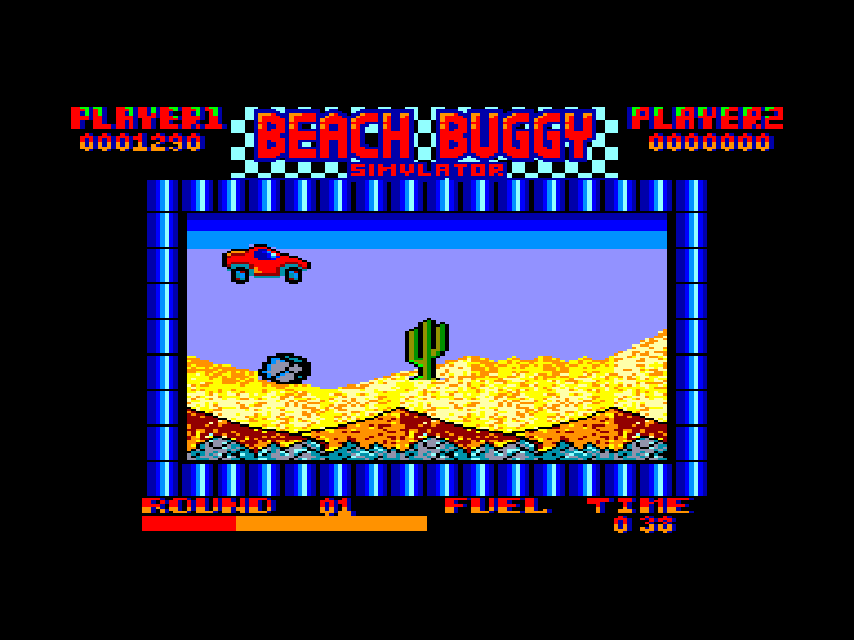 screenshot of the Amstrad CPC game Beach buggy simulator by GameBase CPC
