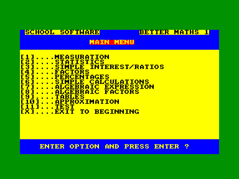 screenshot of the Amstrad CPC game Better Maths - Age 12-16 by GameBase CPC