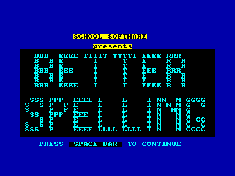 screenshot of the Amstrad CPC game Better Spelling by GameBase CPC