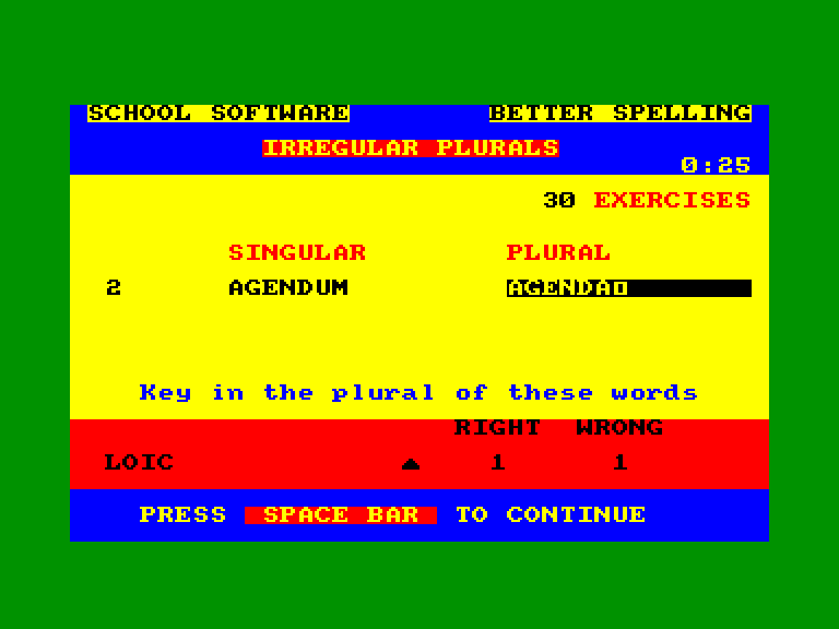 screenshot of the Amstrad CPC game Better Spelling by GameBase CPC