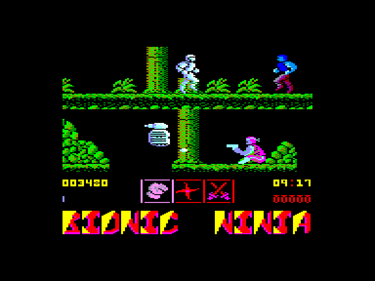 screenshot of the Amstrad CPC game Bionic ninja by GameBase CPC