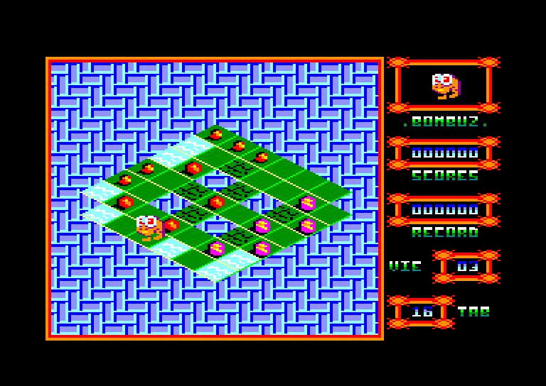 screenshot of the Amstrad CPC game Bombuz 3d by GameBase CPC