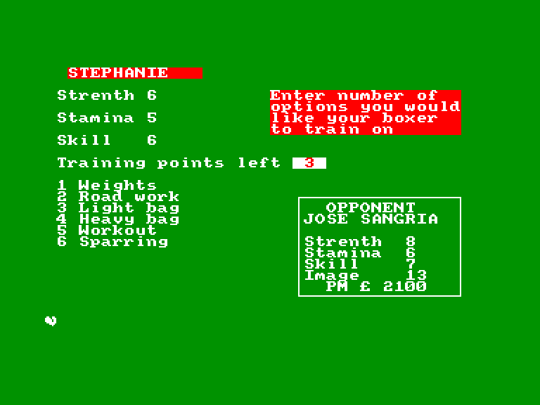 screenshot of the Amstrad CPC game Boxing manager by GameBase CPC