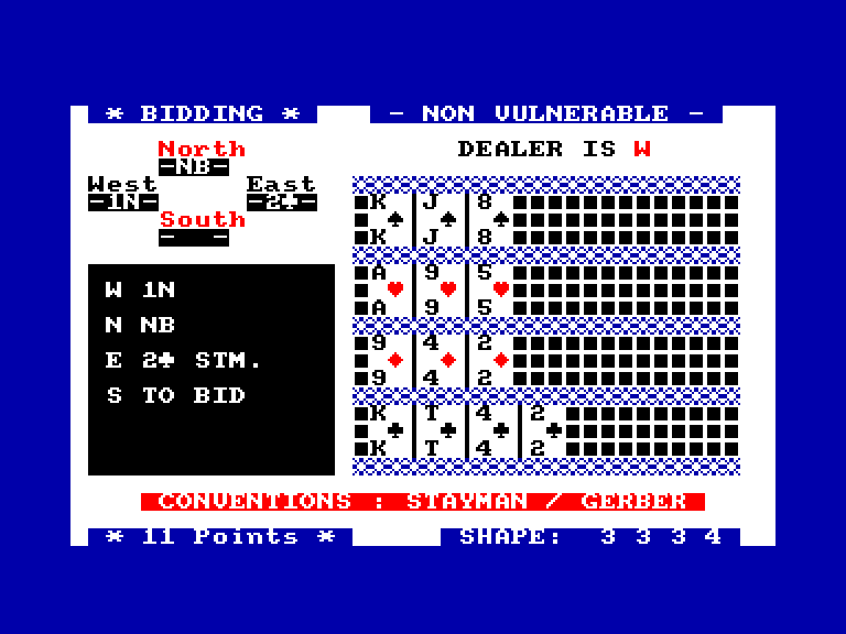 screenshot of the Amstrad CPC game Bridge Player by GameBase CPC