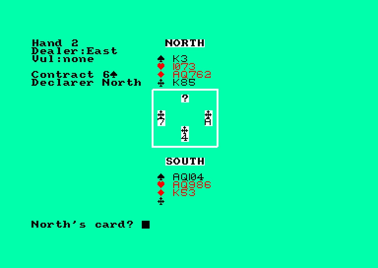 screenshot of the Amstrad CPC game Bridge Player 3 by GameBase CPC