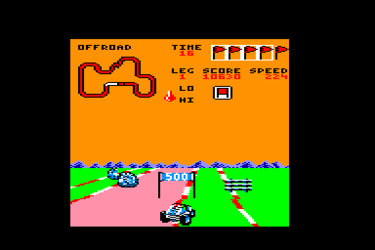 screenshot of the Amstrad CPC game Buggy Boy by GameBase CPC