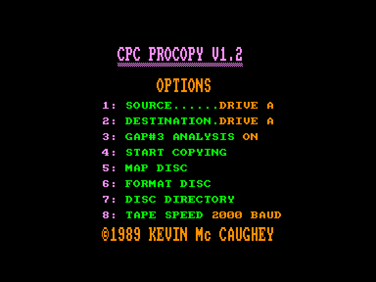 screenshot of the Amstrad CPC game CPC Procopy With MiniDos by GameBase CPC