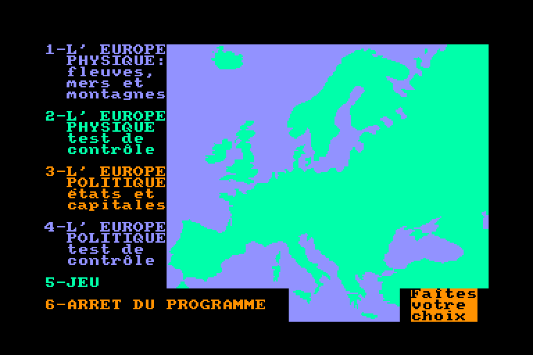 screenshot of the Amstrad CPC game Carte d'Europe by GameBase CPC