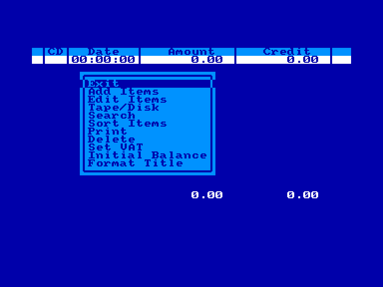 screenshot of the Amstrad CPC game Cash Book by GameBase CPC