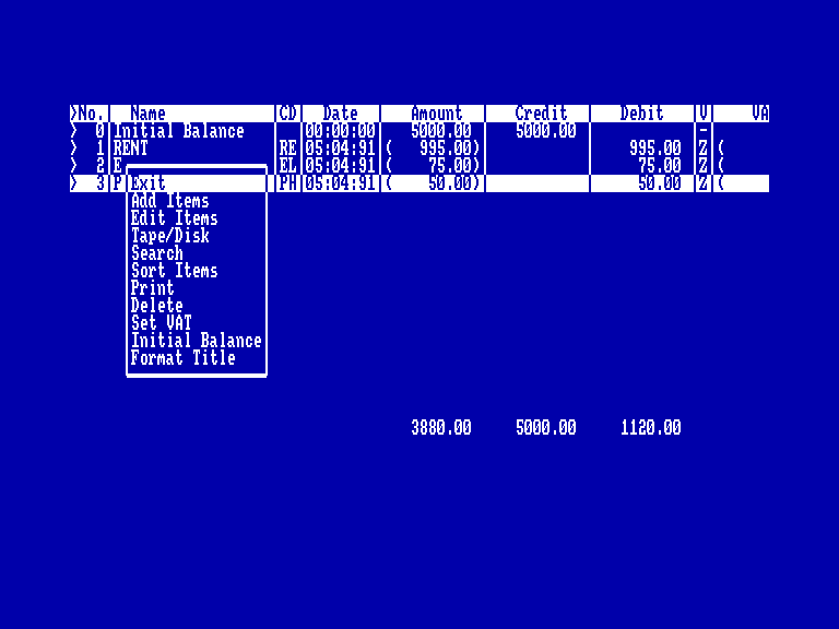 screenshot of the Amstrad CPC game Cash Book by GameBase CPC