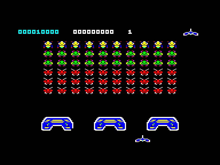 screenshot of the Amstrad CPC game Classic Invaders by GameBase CPC