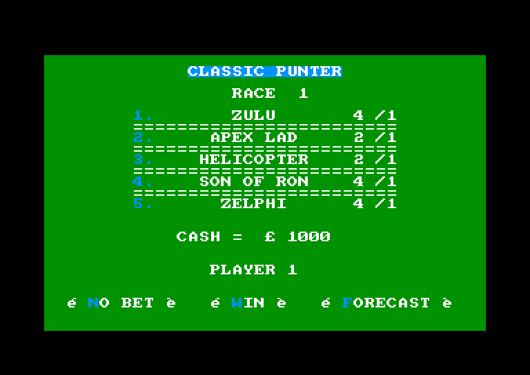 screenshot of the Amstrad CPC game Classic punter by GameBase CPC