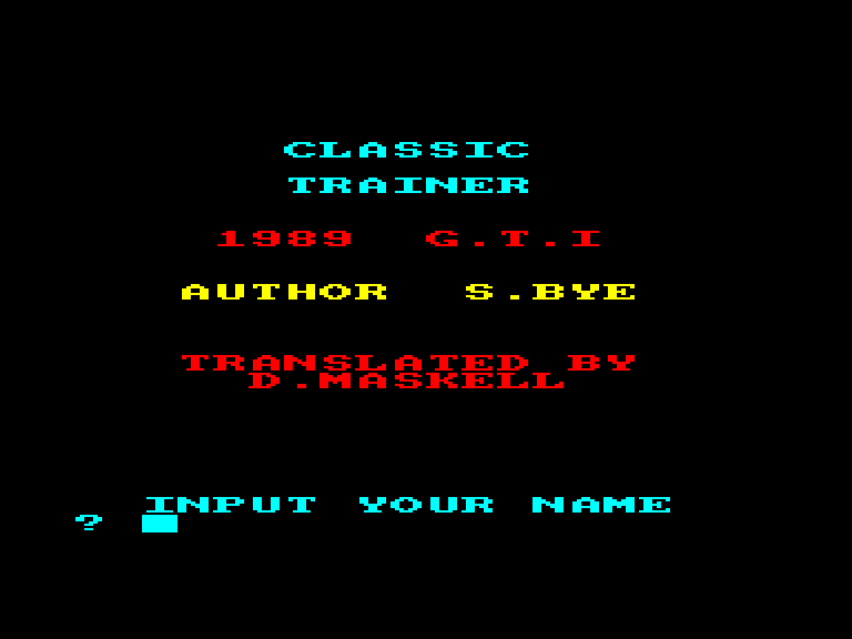 screenshot of the Amstrad CPC game Classic Trainer by GameBase CPC