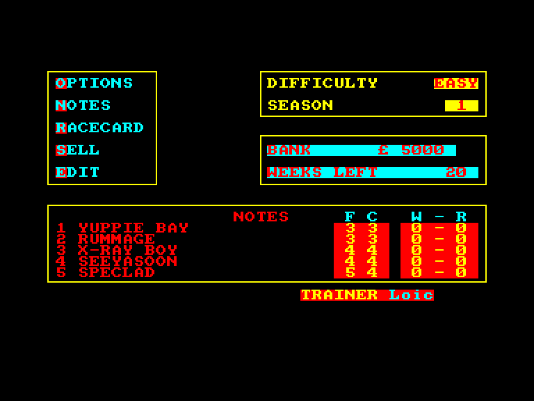 screenshot of the Amstrad CPC game Classic Trainer by GameBase CPC