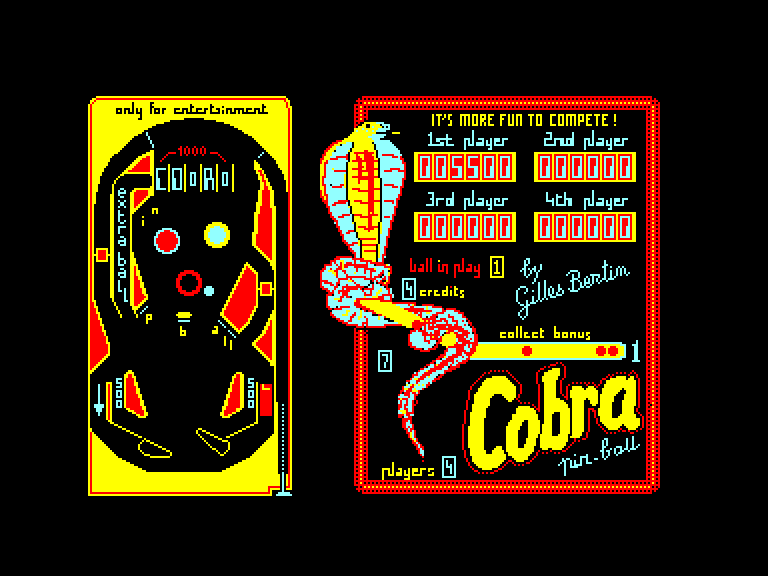 screenshot of the Amstrad CPC game Cobra pinball by GameBase CPC