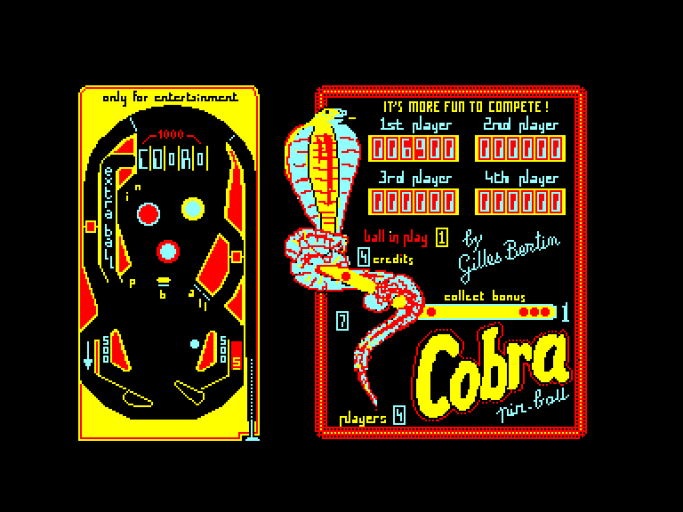 screenshot of the Amstrad CPC game Cobra pinball by GameBase CPC