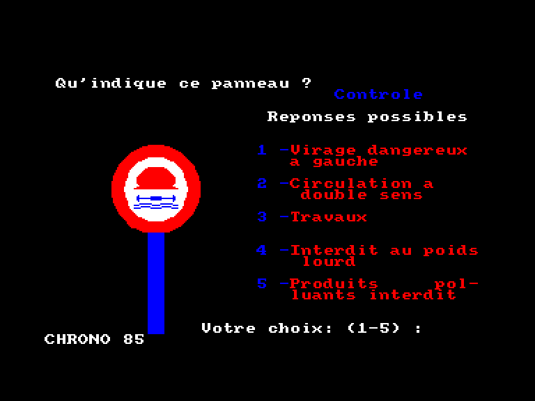 screenshot of the Amstrad CPC game Code de la route by GameBase CPC