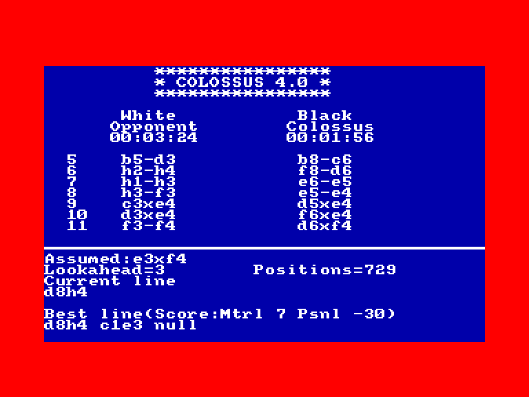 screenshot of the Amstrad CPC game Colossus Chess 4 by GameBase CPC