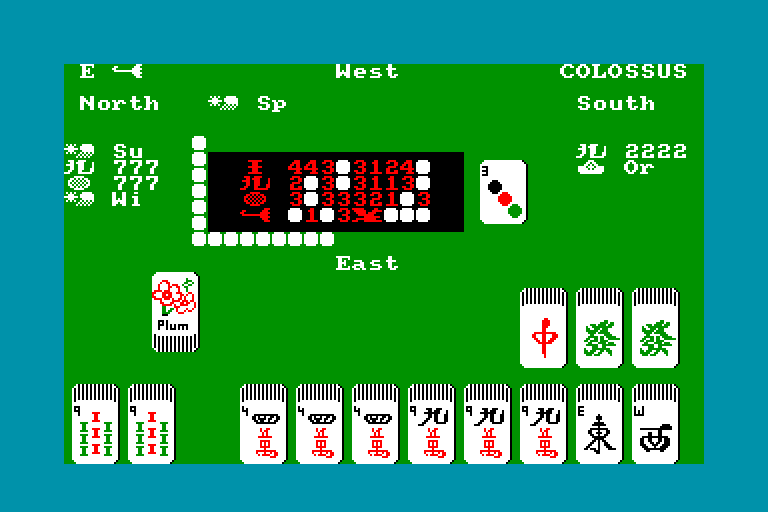 screenshot of the Amstrad CPC game Colossus mah jong by GameBase CPC