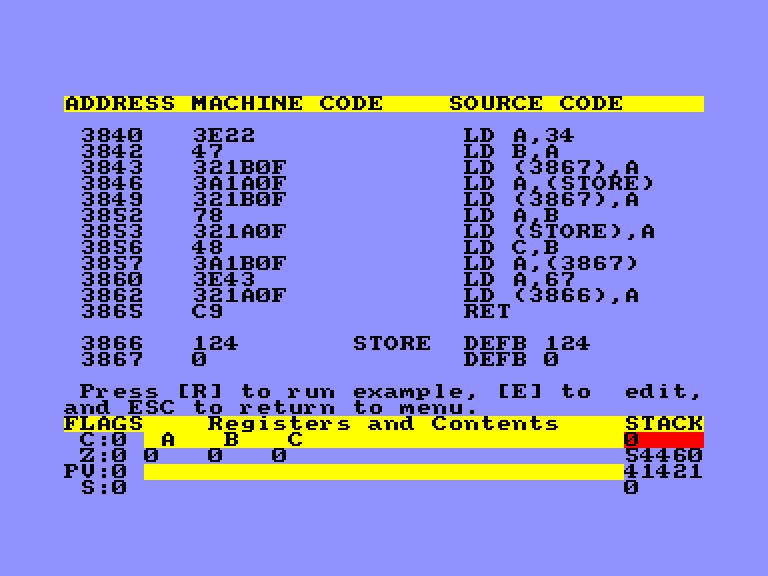 screenshot of the Amstrad CPC game Complete Machine Code Tutor by GameBase CPC