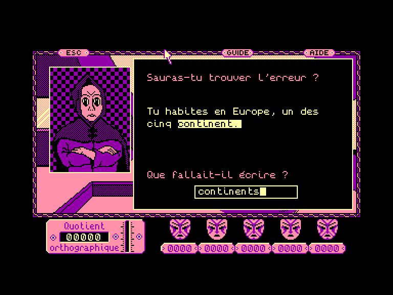 screenshot of the Amstrad CPC game Conquete de l'Orthographe CE1-CE2 by GameBase CPC