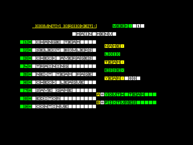 screenshot of the Amstrad CPC game County cricket by GameBase CPC