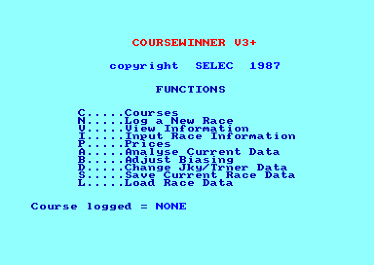 screenshot of the Amstrad CPC game Coursewinner v3+ by GameBase CPC